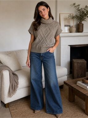 LOFT Taupe Cable Knit wool blend Sweater